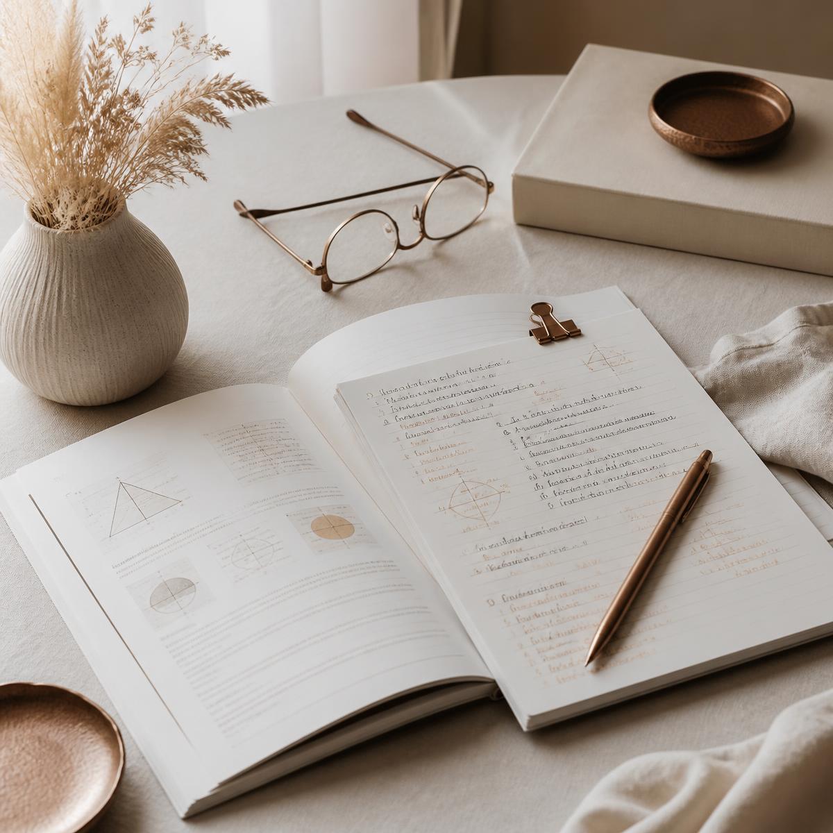 Humanities essay plans and revision notes on a desk